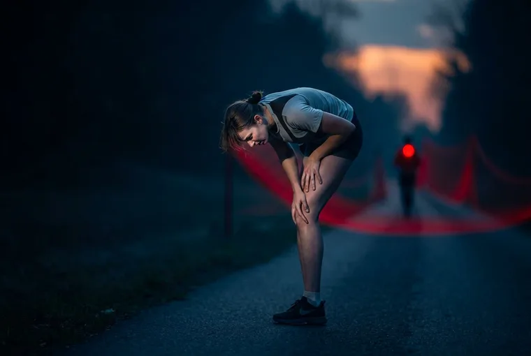 Runner outdoors gripping their knee in pain